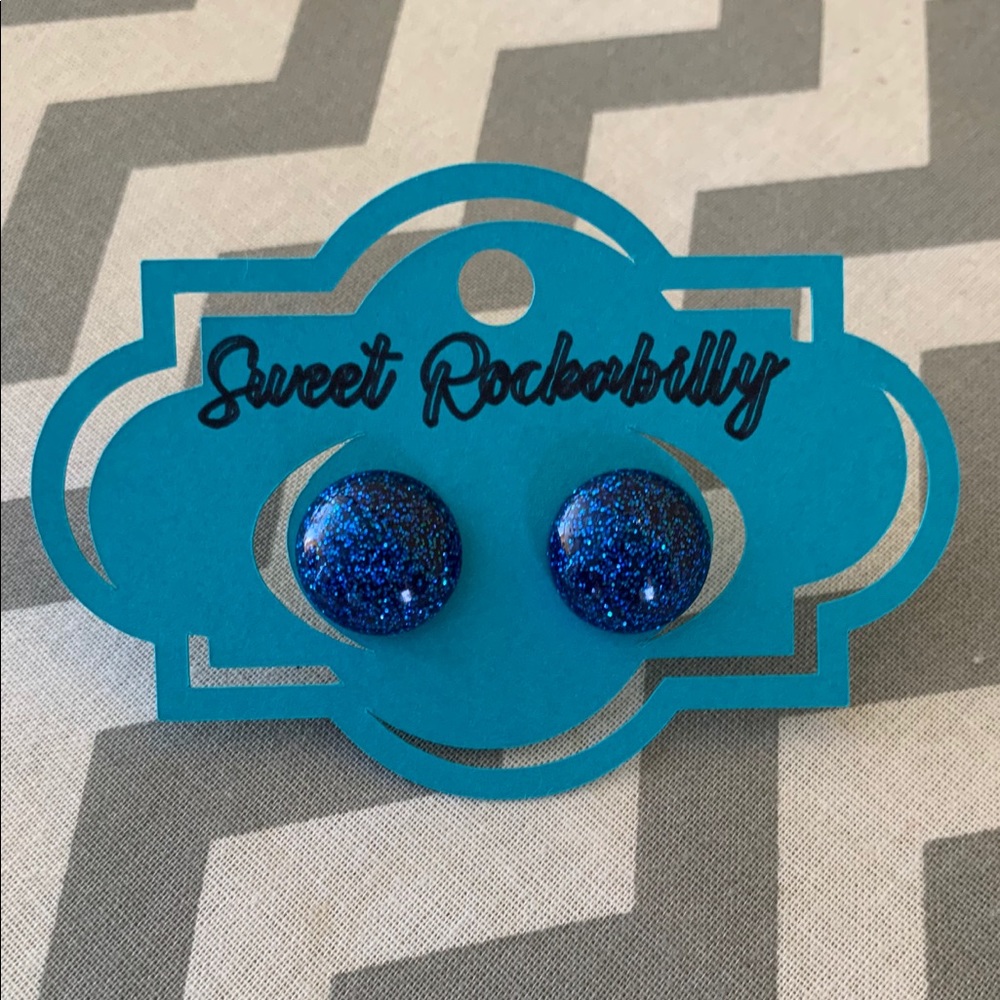 Blue Round Glitter Earrings